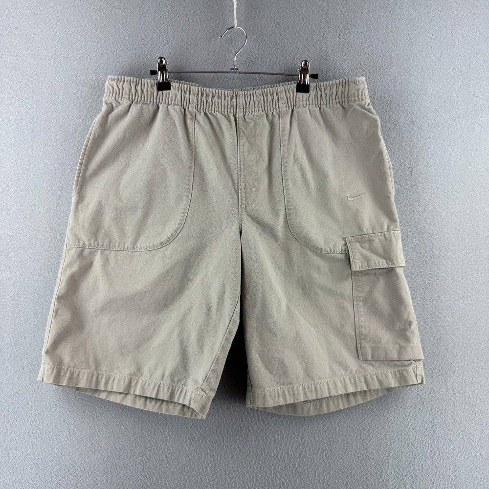 Vintage Nike Shorts Mens Medium 35x10 Cargo Cotton Elastic Waist Drawstring Y2K